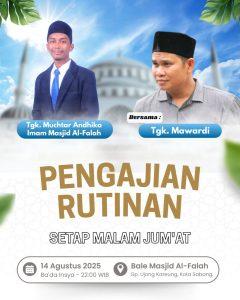 Pengajian Rutin Masjid Al-Falah Hadirkan Dua Penceramah, Ajak Jamaah Perkuat Ukhuwah